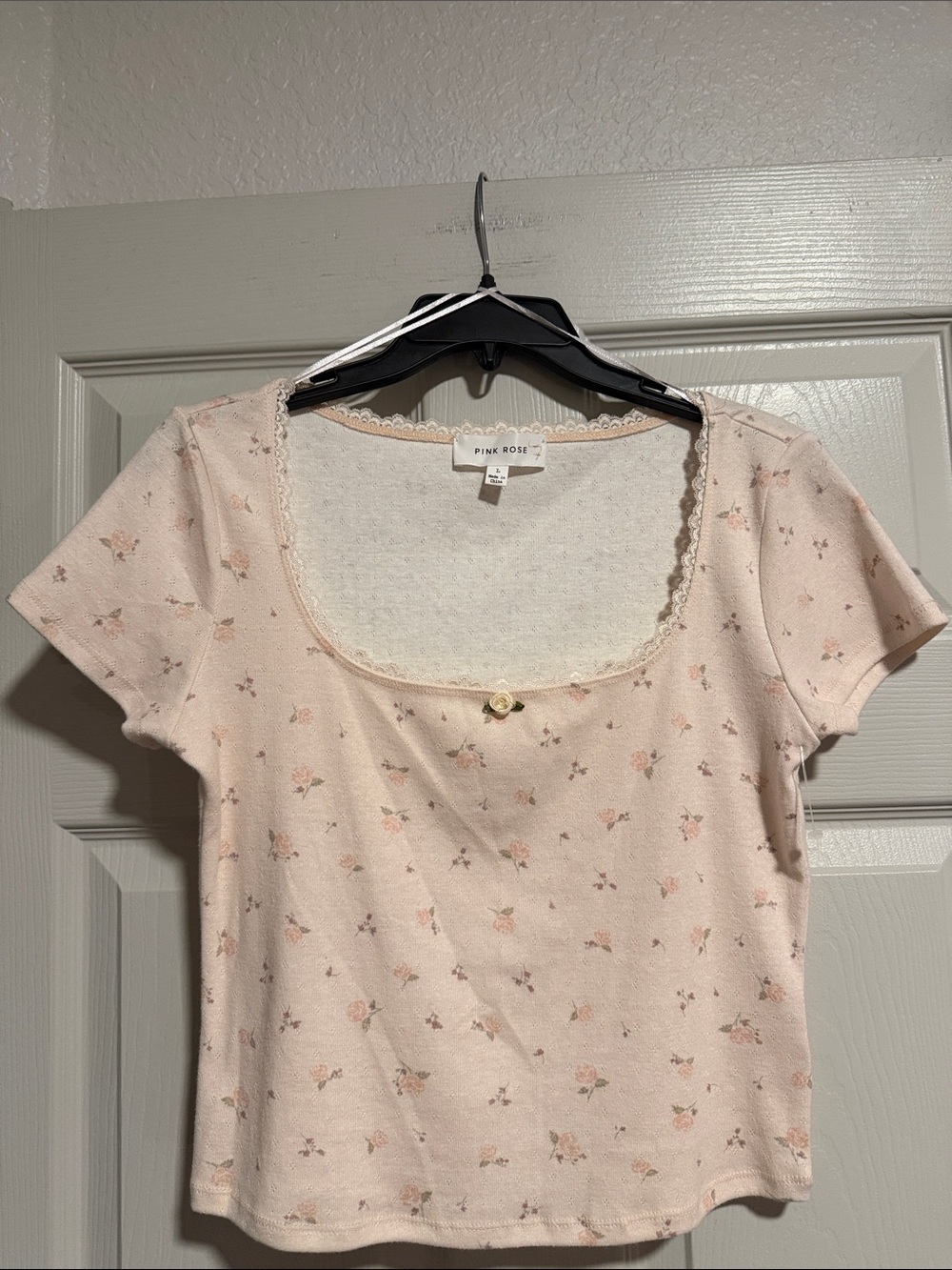 Pink Rose Light Pink Floral Square Neck Crop Top